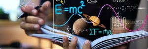 Physics and mathematics equation concept with a student writing on a notebook about Albert Einstein’s equations of relativity and Sir Isaac Newton’s theory of gravity.